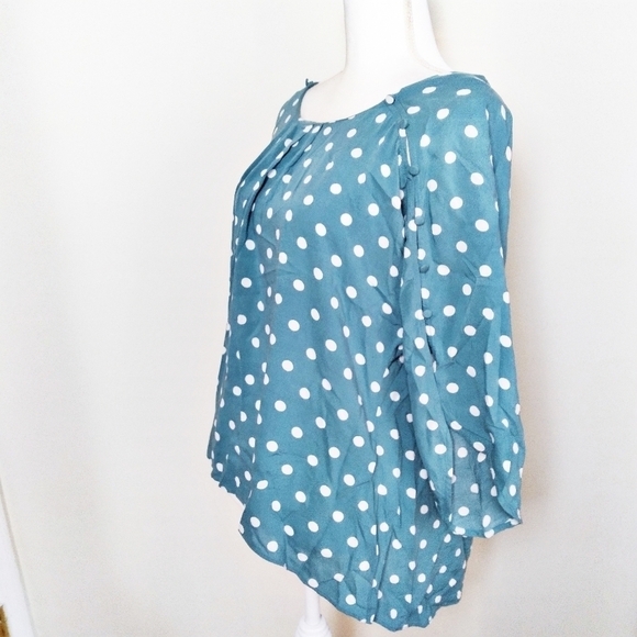 Anthropologie Maeve Blue and White Braxton Polka Dot Blouse Size Medium - Picture 2 of 9